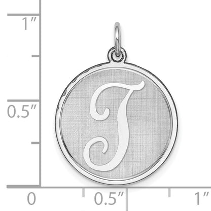 Sterling Silver Rhodium-plated Brocaded Letter T Initial Charm