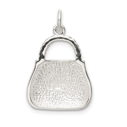 Sterling Silver Rhodium-plated Purple Enameled CZ Purse Charm