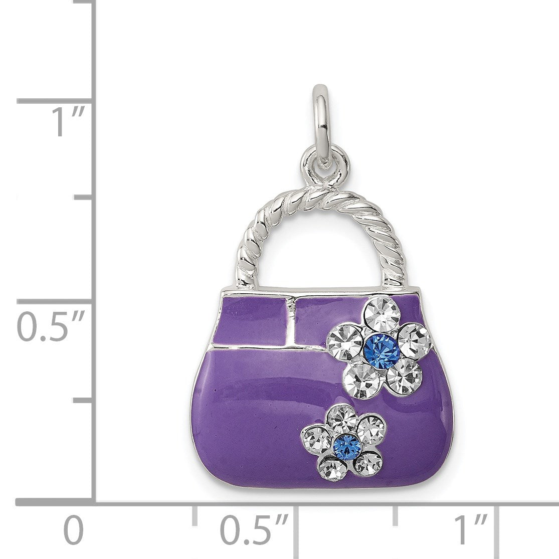 Sterling Silver Rhodium-plated Purple Enameled CZ Purse Charm