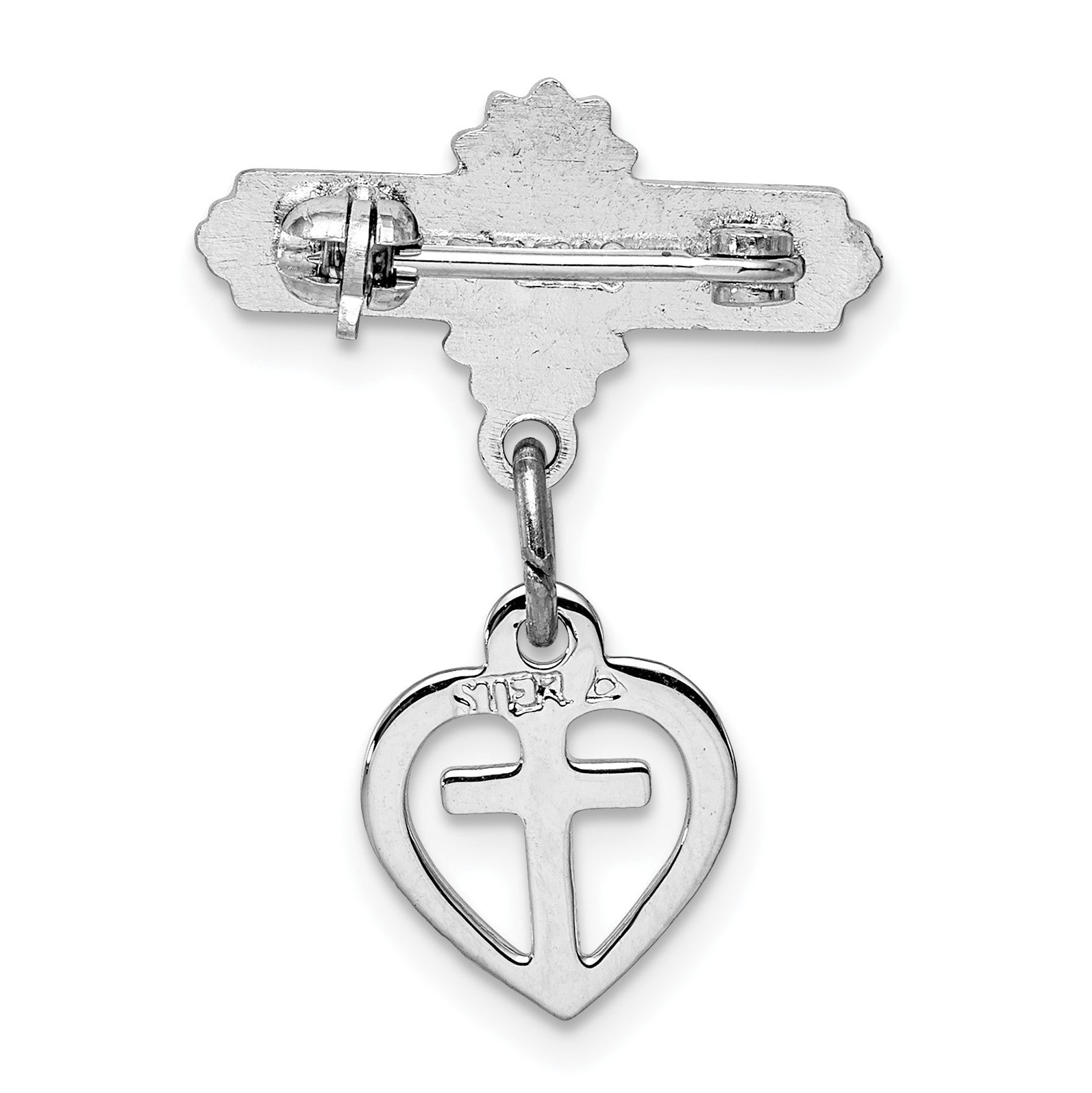 Sterling Silver Platinum-plated and Vermeil Cross Dangle Pin