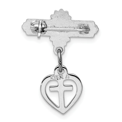 Sterling Silver Platinum-plated and Vermeil Cross Dangle Pin