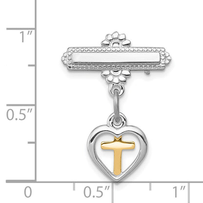 Sterling Silver Platinum-plated and Vermeil Cross Dangle Pin