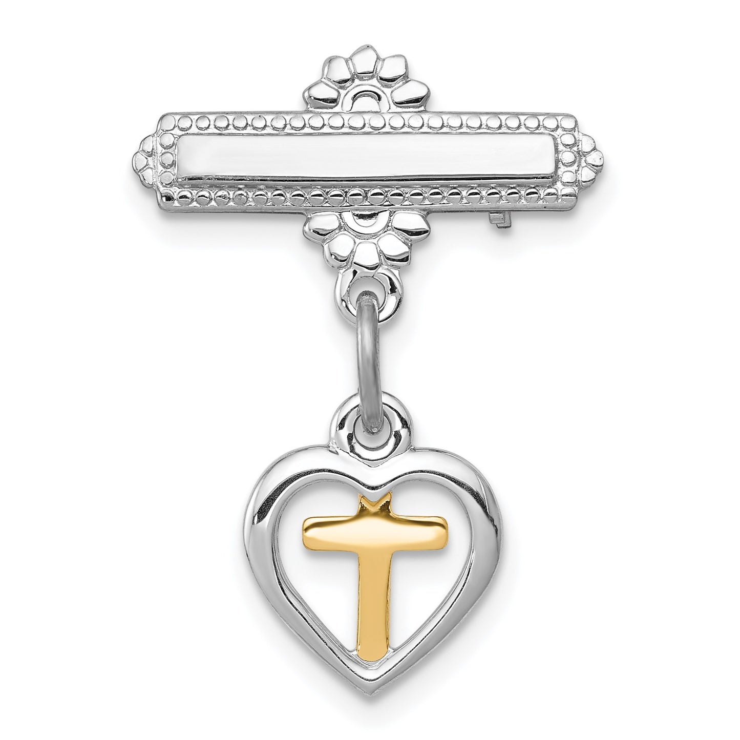 Sterling Silver Platinum-plated and Vermeil Cross Dangle Pin