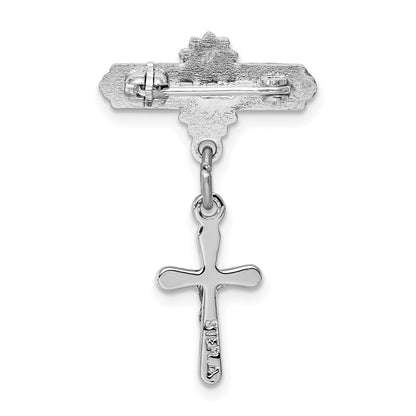 Sterling Silver Platinum-plated Polished Crucifix Dangle Pin Brooch