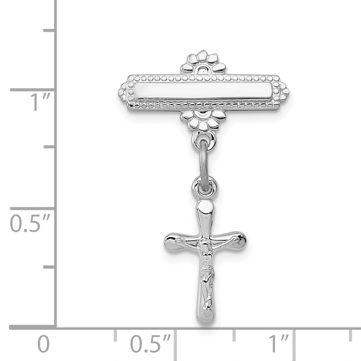 Sterling Silver Platinum-plated Polished Crucifix Dangle Pin Brooch