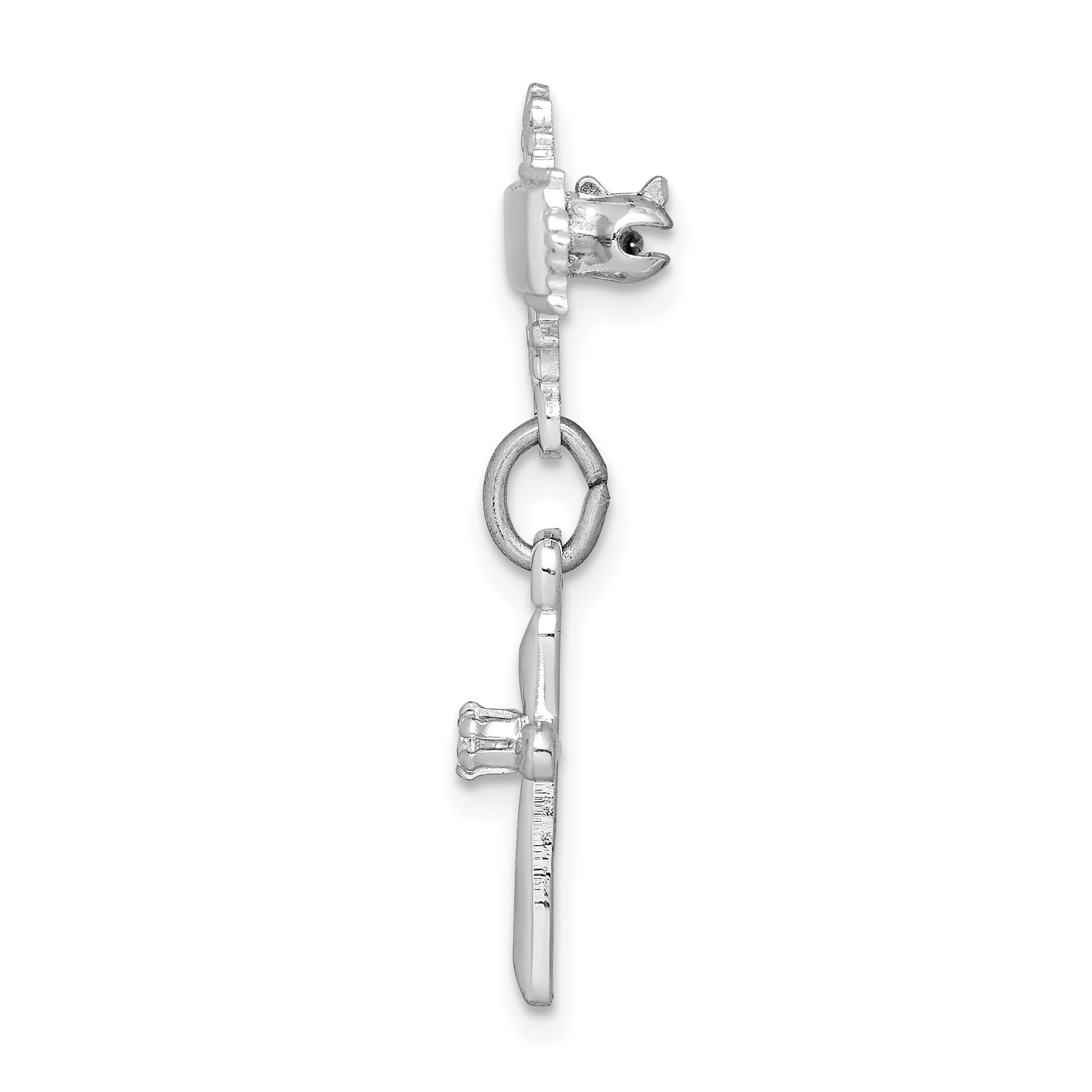 Sterling Silver Platinum-plated Polished CZ Cross Dangle Pin Brooch