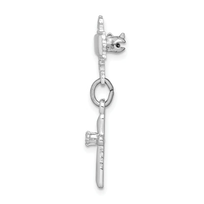 Sterling Silver Platinum-plated Polished CZ Cross Dangle Pin Brooch