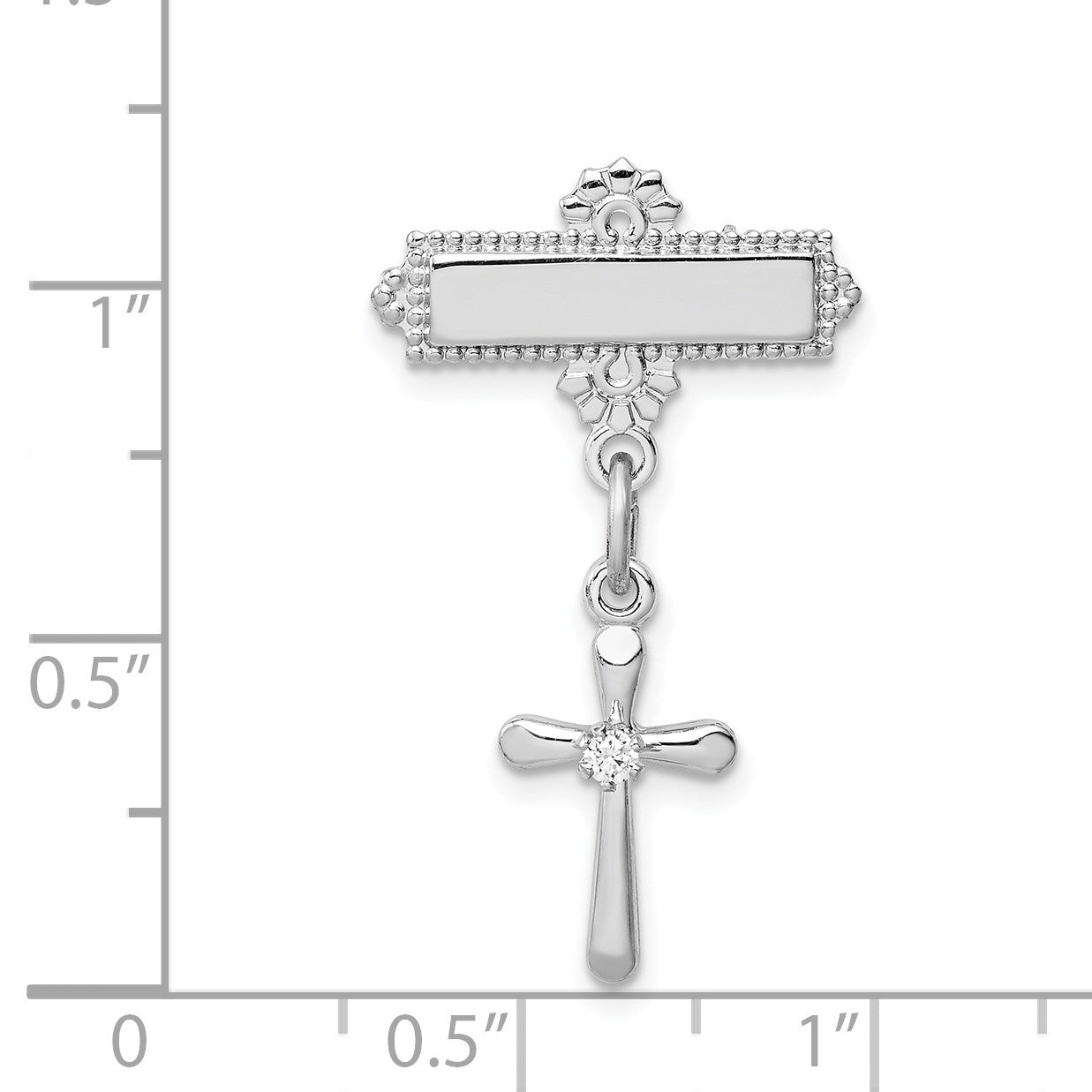 Sterling Silver Platinum-plated Polished CZ Cross Dangle Pin Brooch