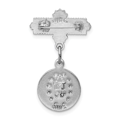 Sterling Silver Platinum-plated Enameled Miraculous Medal Pin