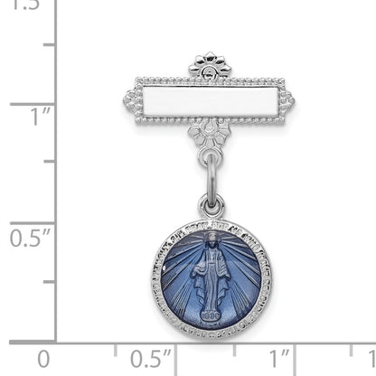 Sterling Silver Platinum-plated Enameled Miraculous Medal Pin
