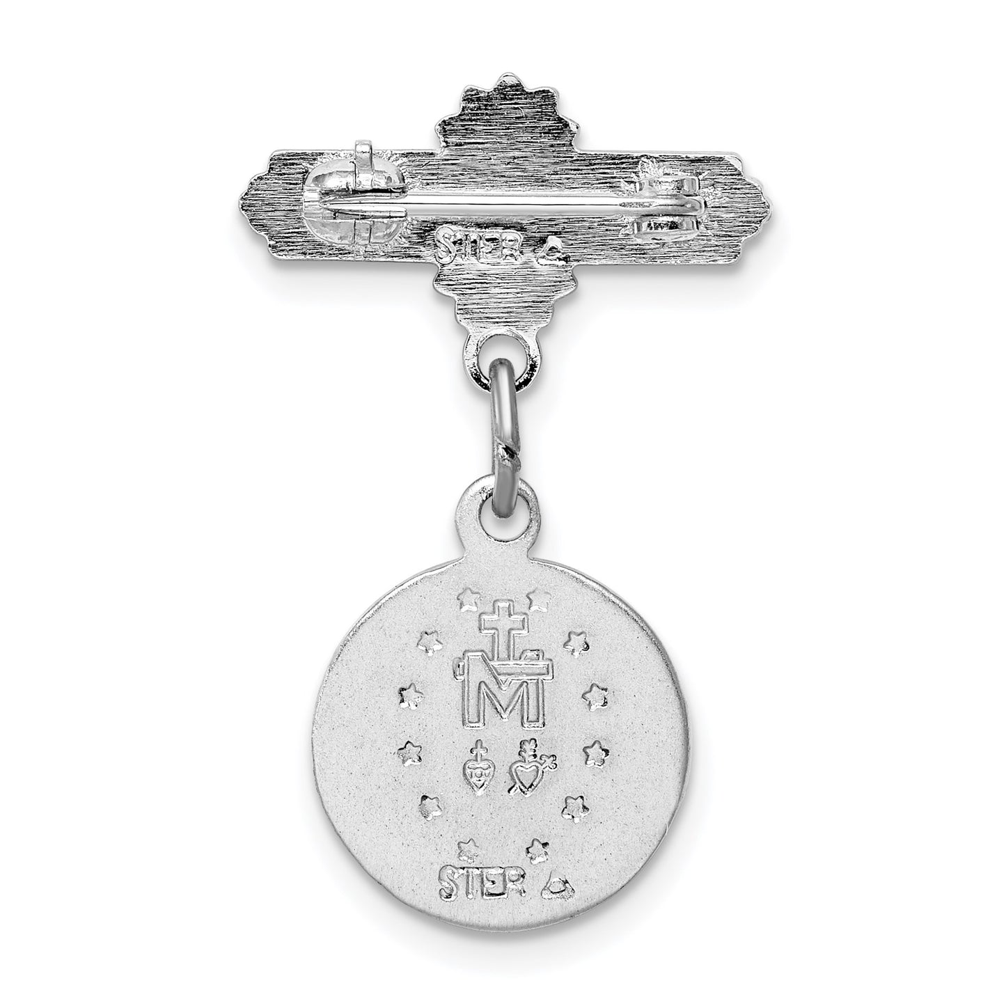 Sterling Silver Platinum-plated Enameled Miraculous Medal Pin