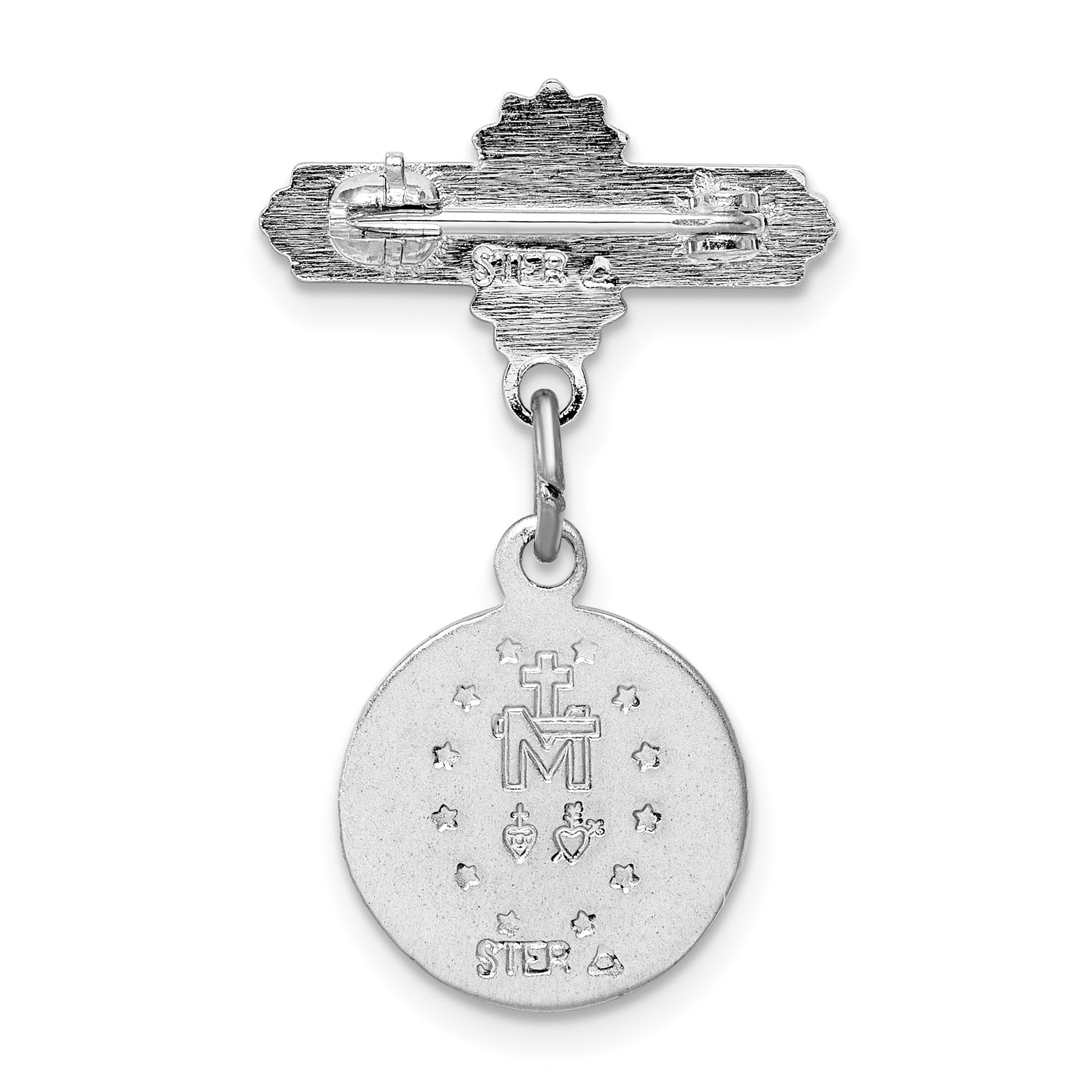 Sterling Silver Platinum-plated Enameled Miraculous Medal Pin