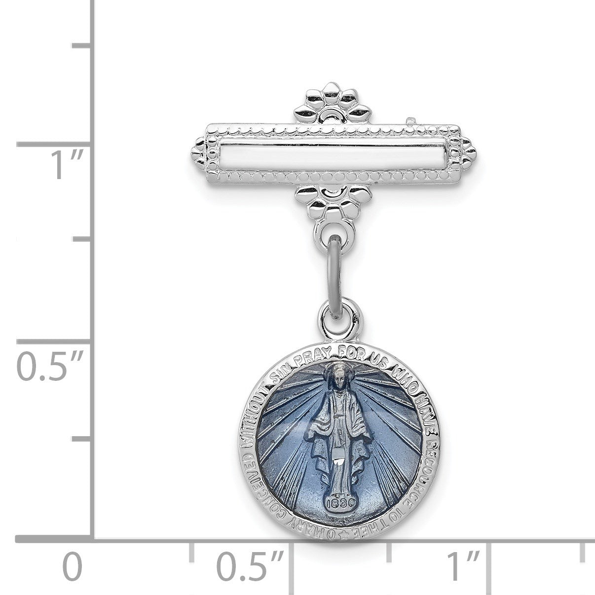 Sterling Silver Platinum-plated Enameled Miraculous Medal Pin