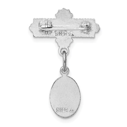 Sterling Silver Platinum-plated Saint Christopher Medal Pin