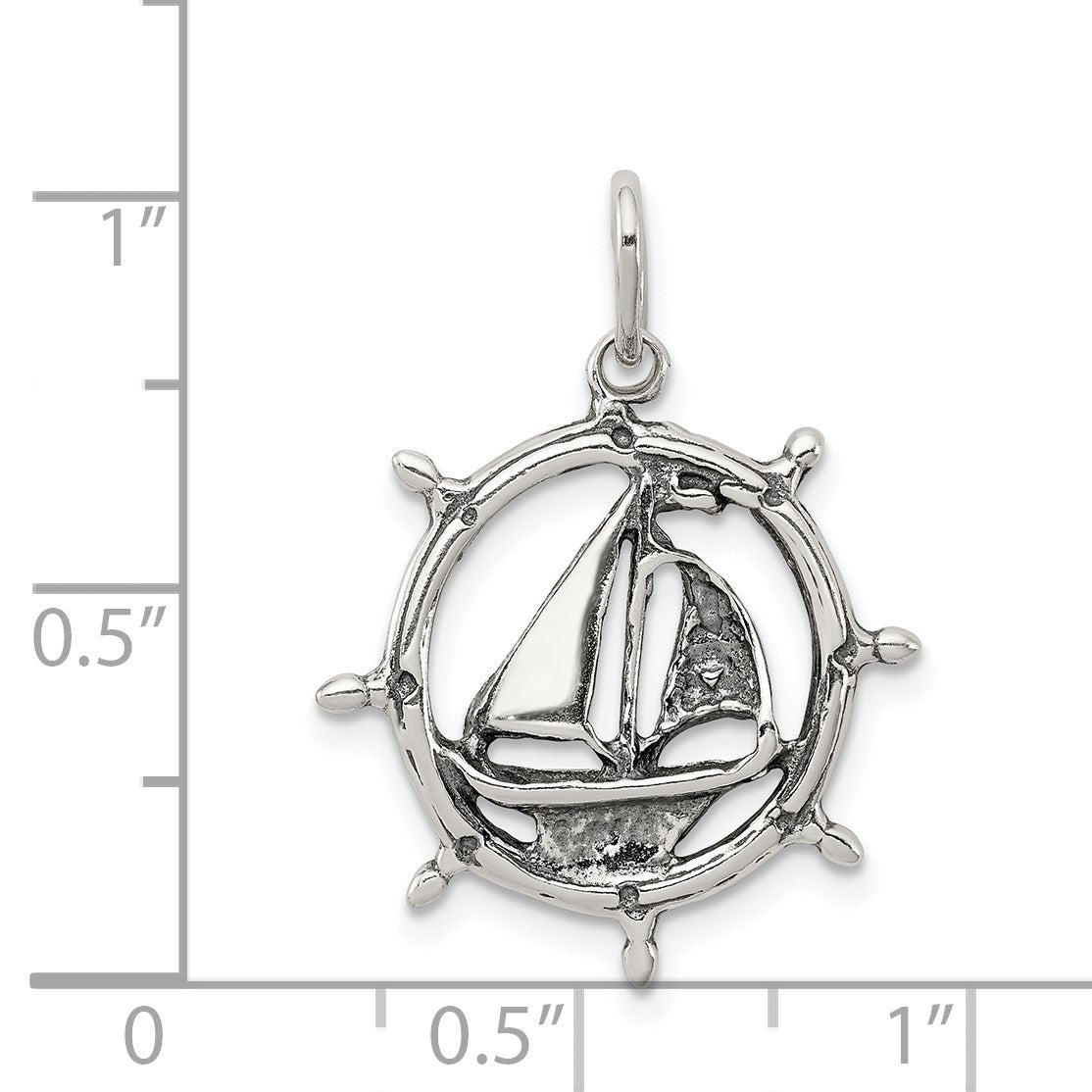 Sterling Silver Antiqued Sailboat in Wheel Charm