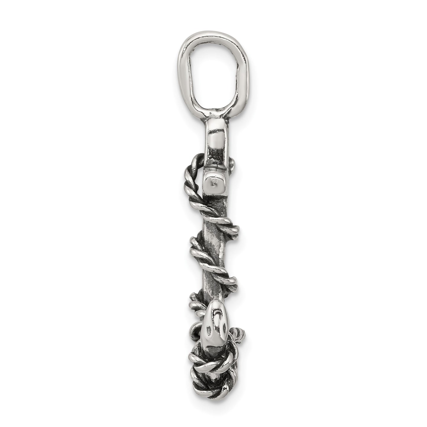 Sterling Silver 3D Antiqued Anchor and Rope Pendant