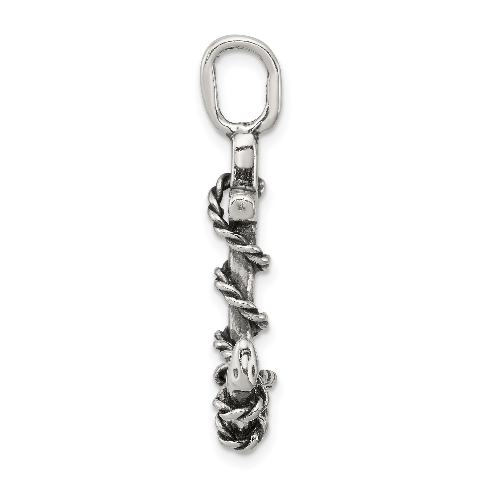 Sterling Silver 3D Antiqued Anchor and Rope Pendant