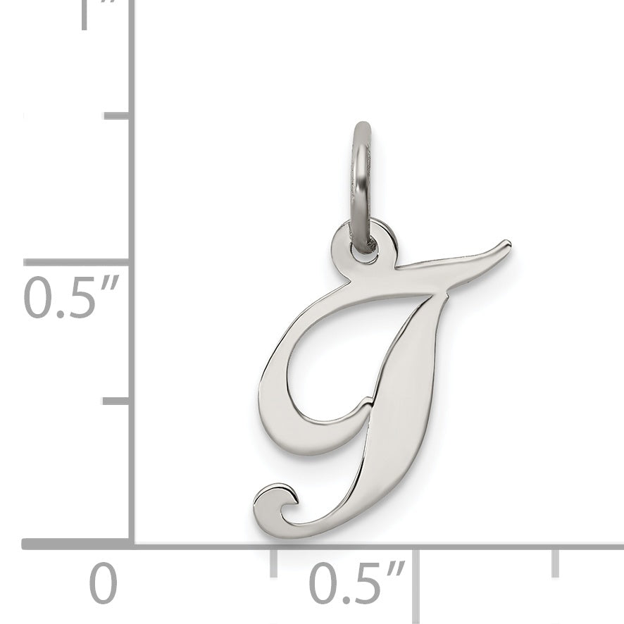 Sterling Silver Rhodium-plated Fancy Script Letter T Initial Charm