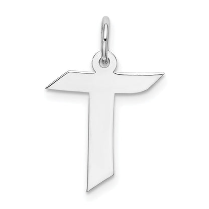 Sterling Silver Rhodium-plated Artisan Block Letter T Initial Charm