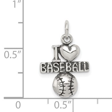 Sterling Silver Antique I (heart) Baseball Charm