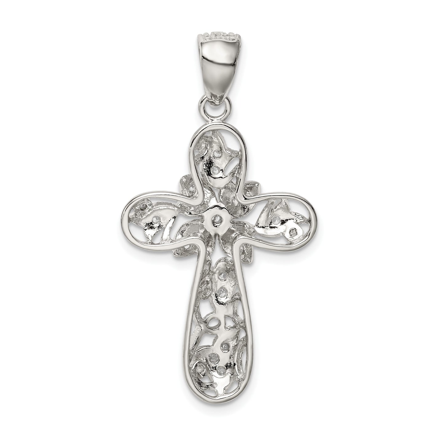 Sterling Silver Rhodium-plated CZ Cross Pendant