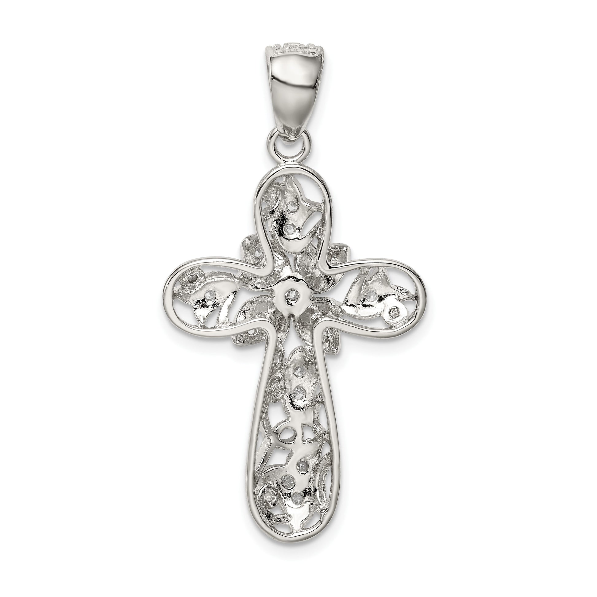 Sterling Silver Rhodium-plated CZ Cross Pendant