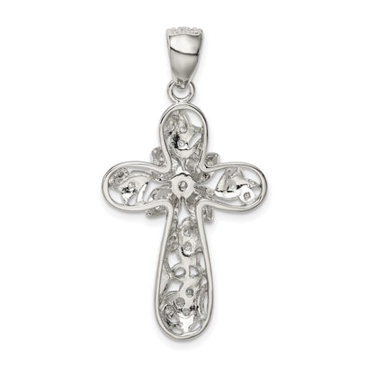 Sterling Silver Rhodium-plated CZ Cross Pendant