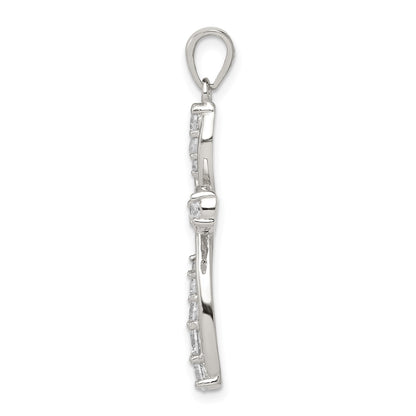 Sterling Silver Rhodium-plated CZ Cross Pendant