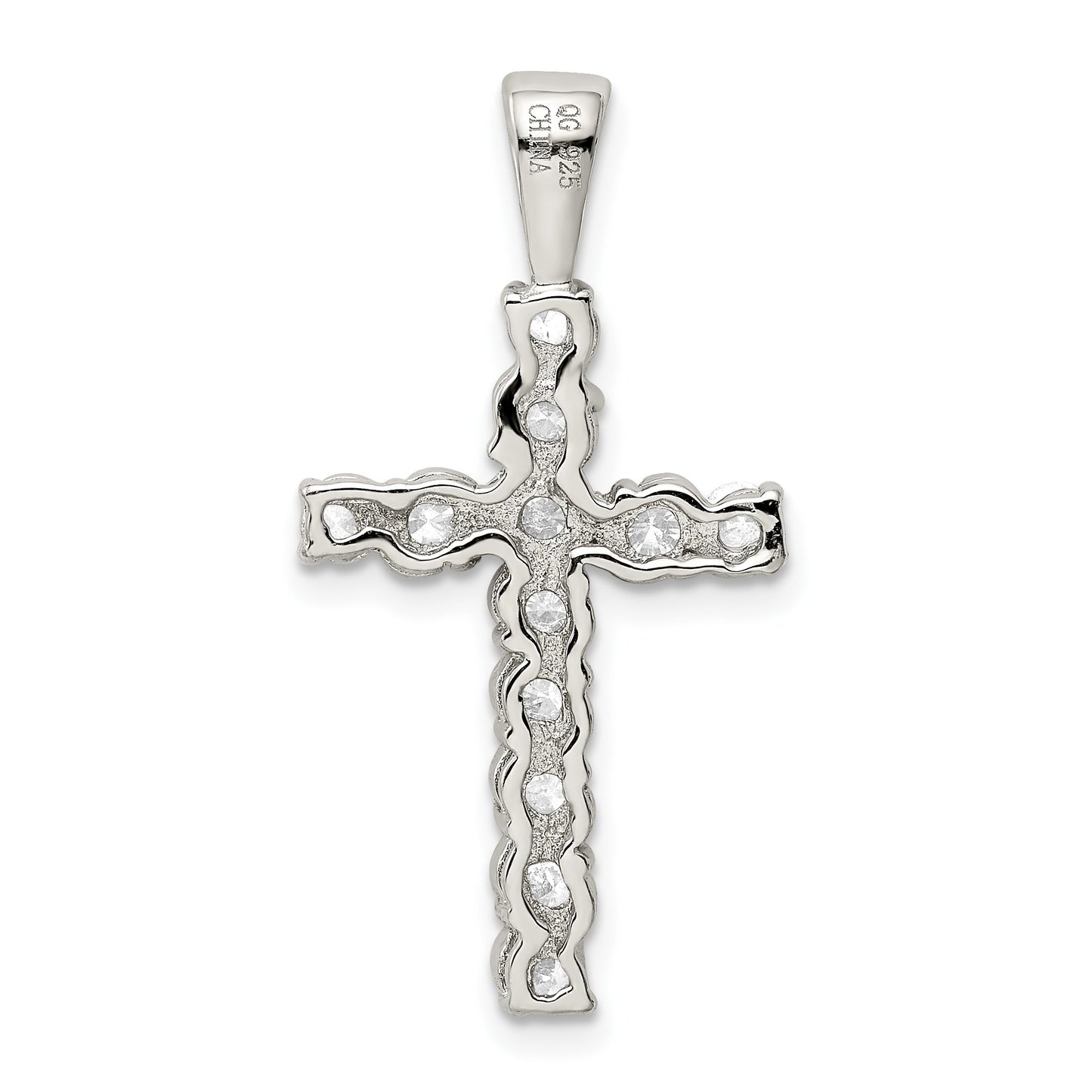 Sterling Silver Rhodium-plated CZ Latin Cross Pendant