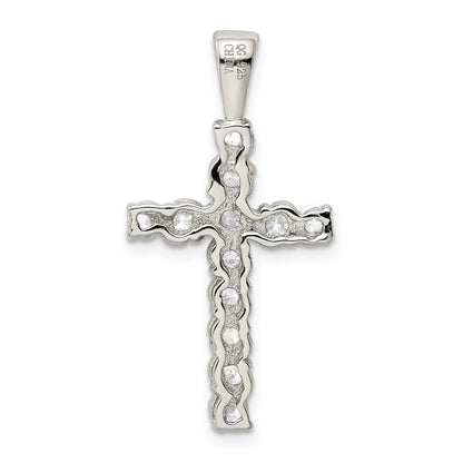 Sterling Silver Rhodium-plated CZ Latin Cross Pendant