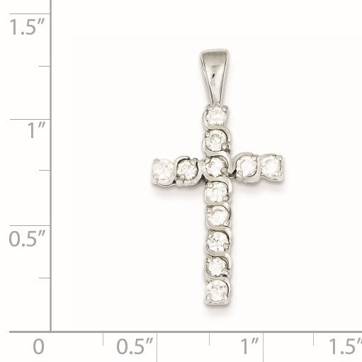 Sterling Silver Rhodium-plated CZ Latin Cross Pendant