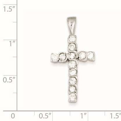 Sterling Silver Rhodium-plated CZ Latin Cross Pendant