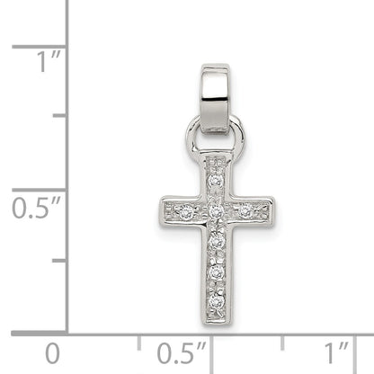 Sterling Silver Rhodium-plated CZ Latin Cross Pendant