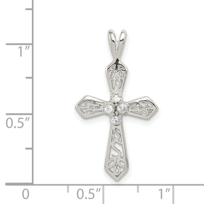 Sterling Silver Rhodium-plated CZ Passion Cross Pendant