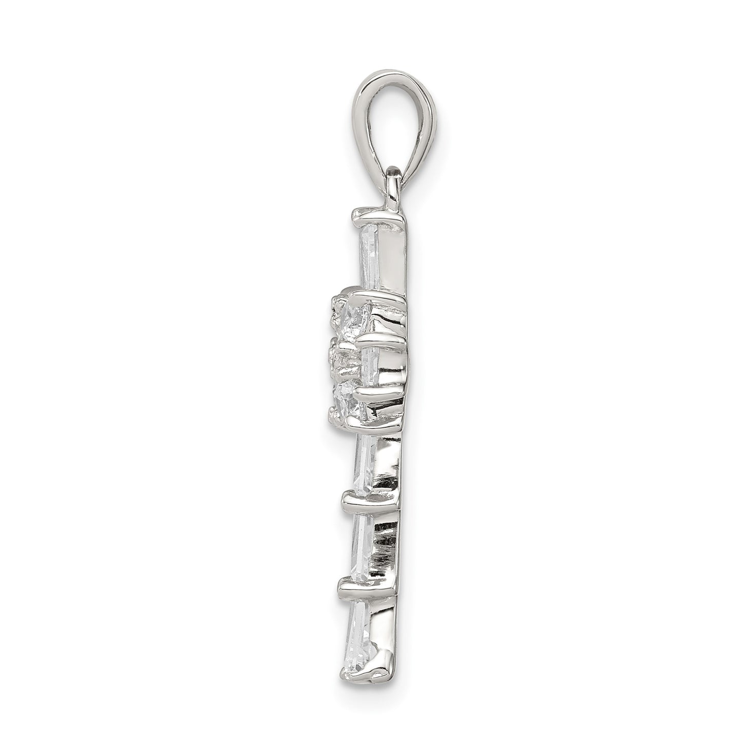 Sterling Silver Rhodium Plated CZ Latin Cross Pendant