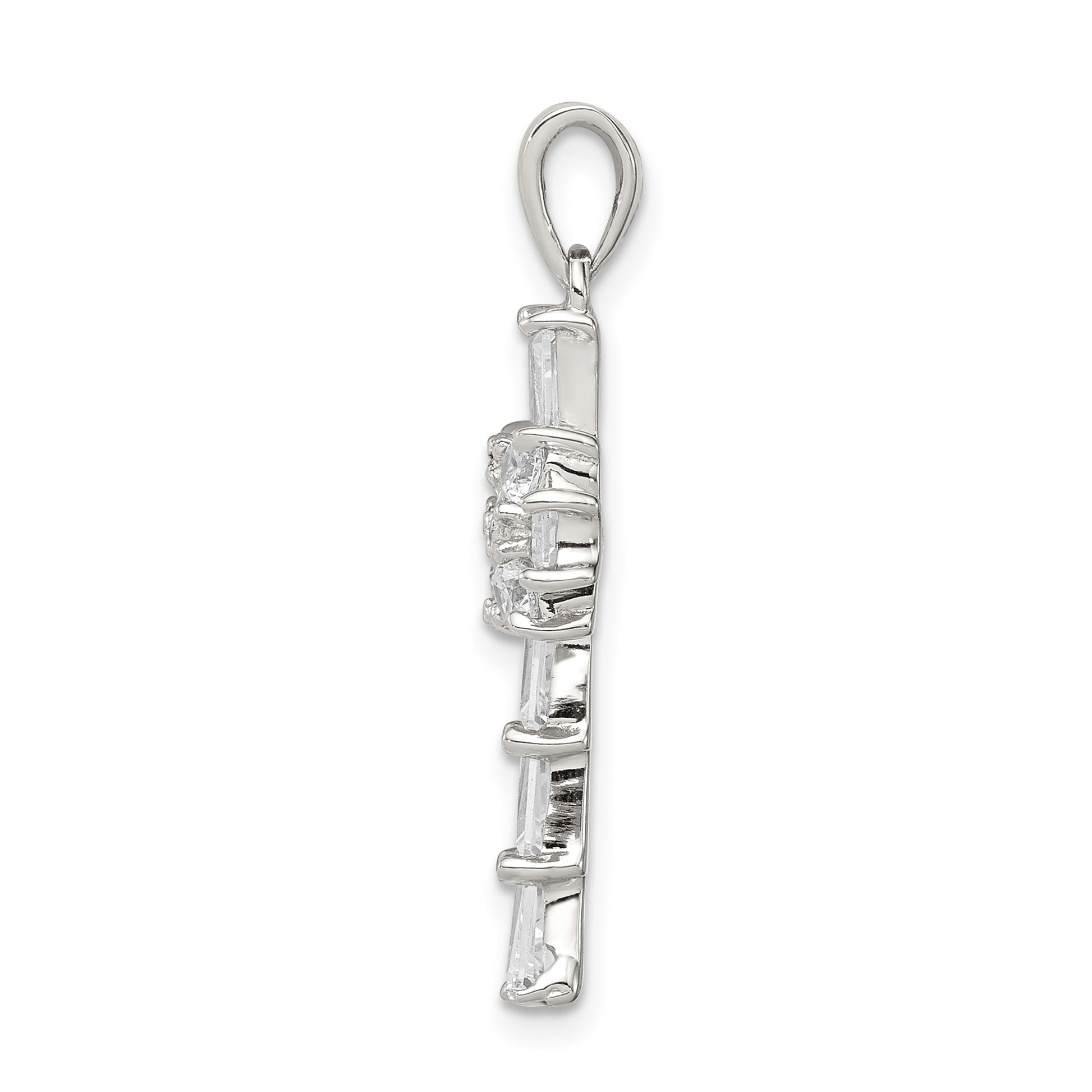 Sterling Silver Rhodium Plated CZ Latin Cross Pendant