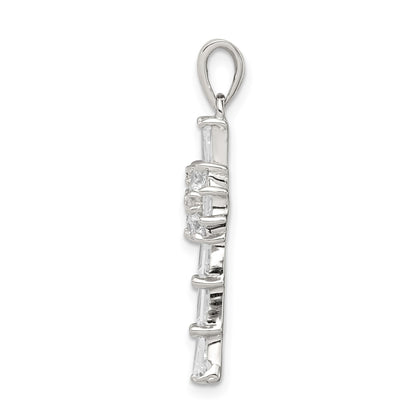Sterling Silver Rhodium Plated CZ Latin Cross Pendant