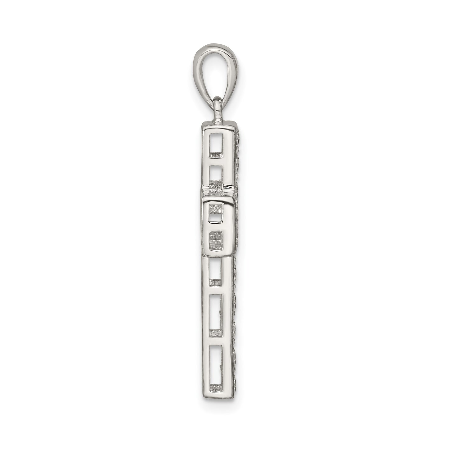 Sterling Silver Rhodium-plated CZ Latin Cross Pendant