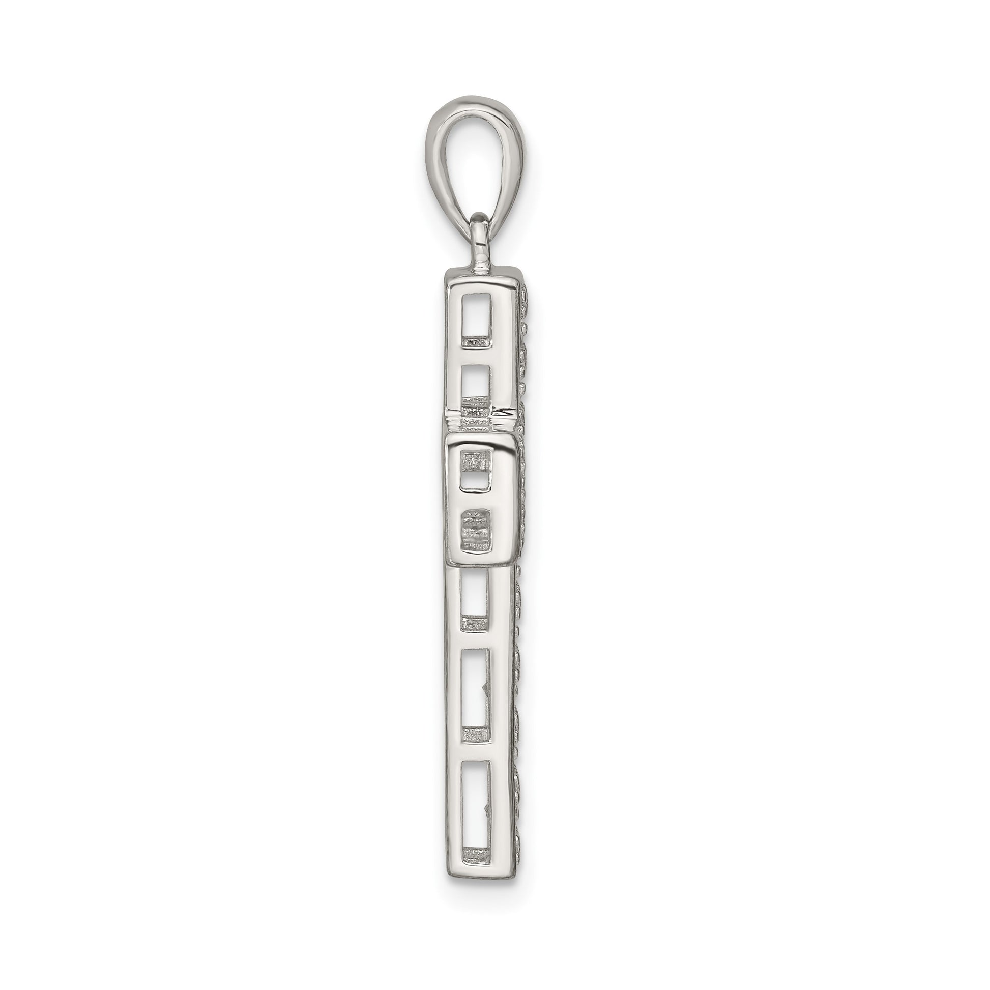 Sterling Silver Rhodium-plated CZ Latin Cross Pendant