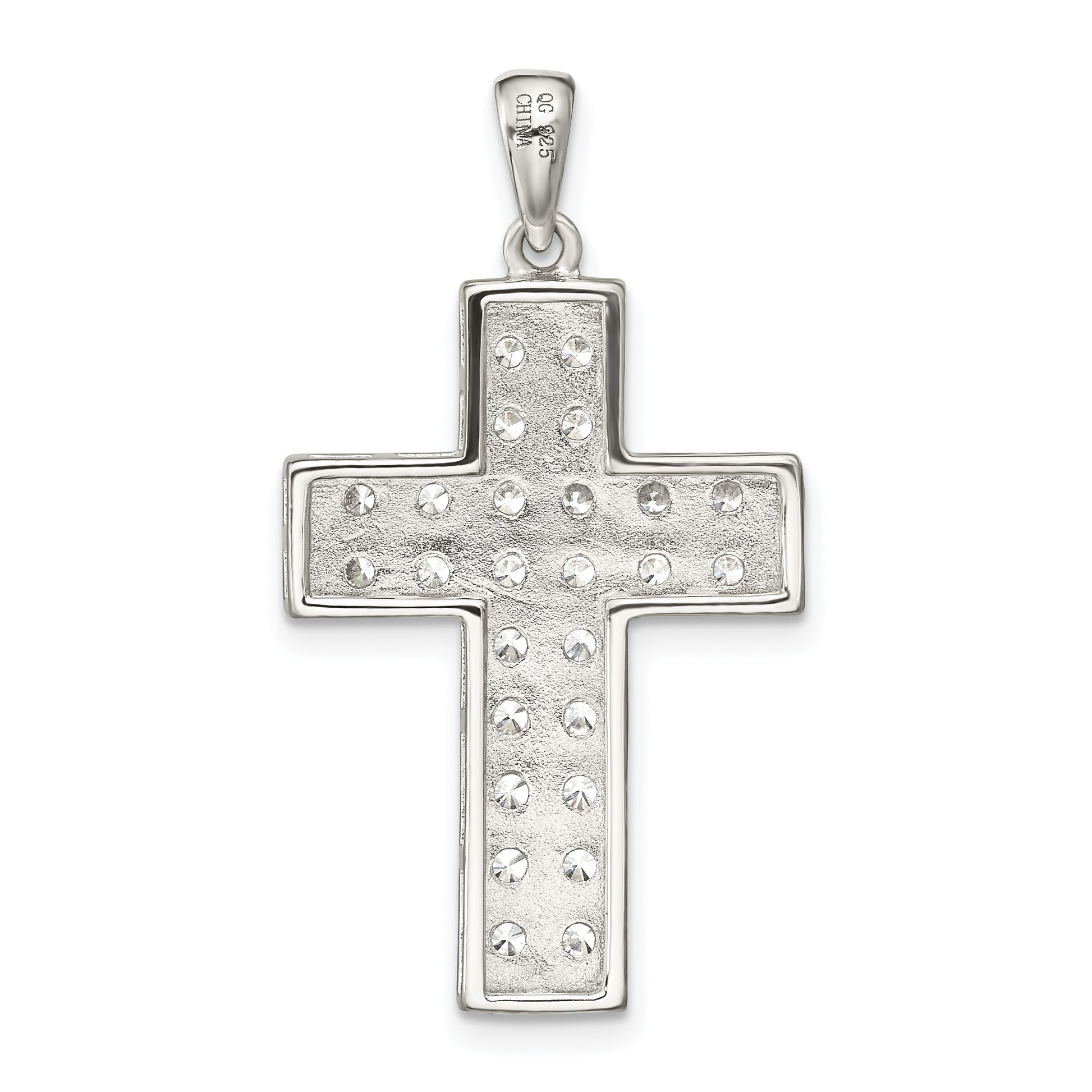 Sterling Silver Rhodium-plated CZ Latin Cross Pendant