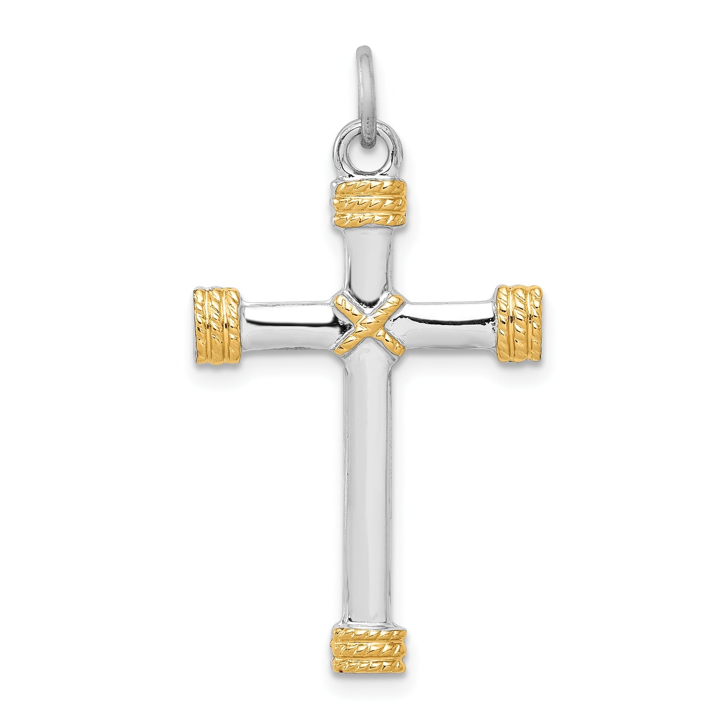 Sterling Silver Platinum-plated & 18k Gold-plated Rope Cross Pendant