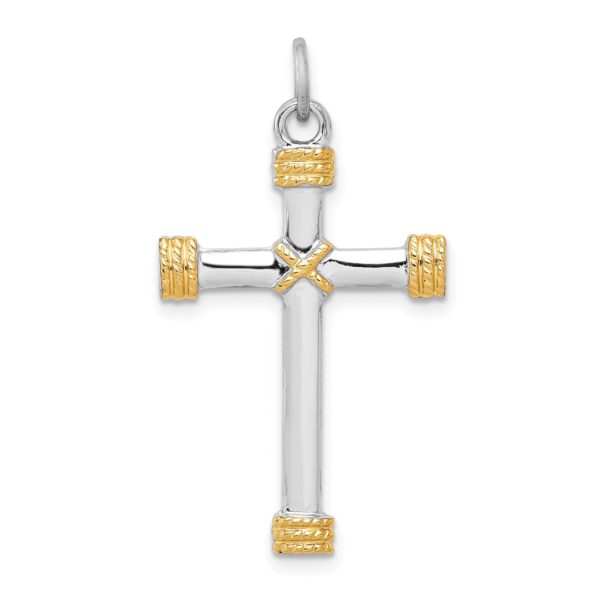 Sterling Silver Platinum-plated & 18k Gold-plated Rope Cross Pendant