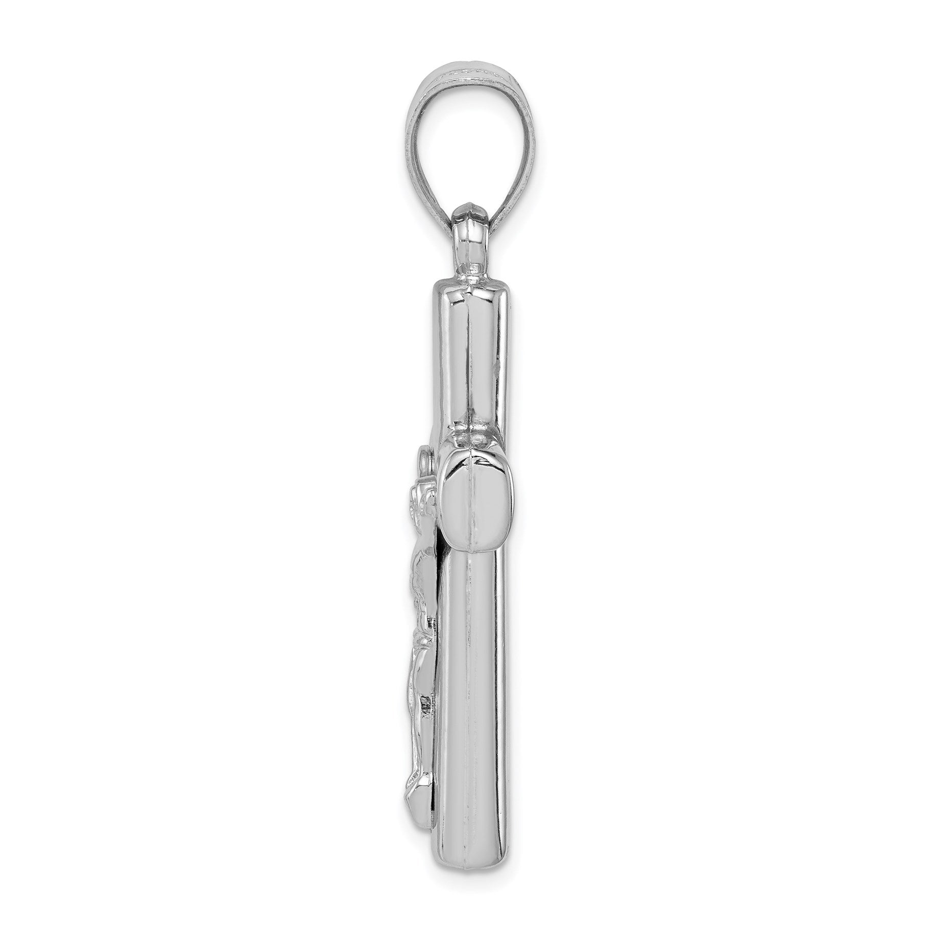 Sterling Silver Rhodium-plated Hollow Latin Crucifix Pendant