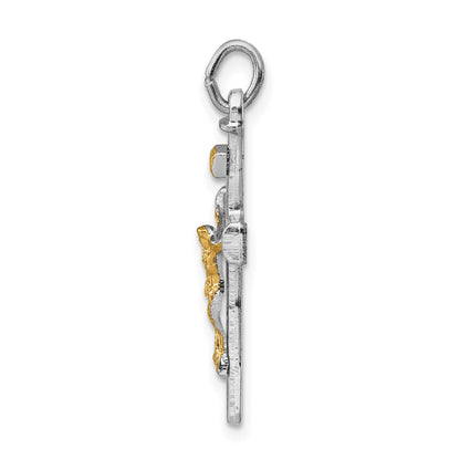 Sterling Silver Platinum-plated & 18k Gold-plated Crucifix Charm