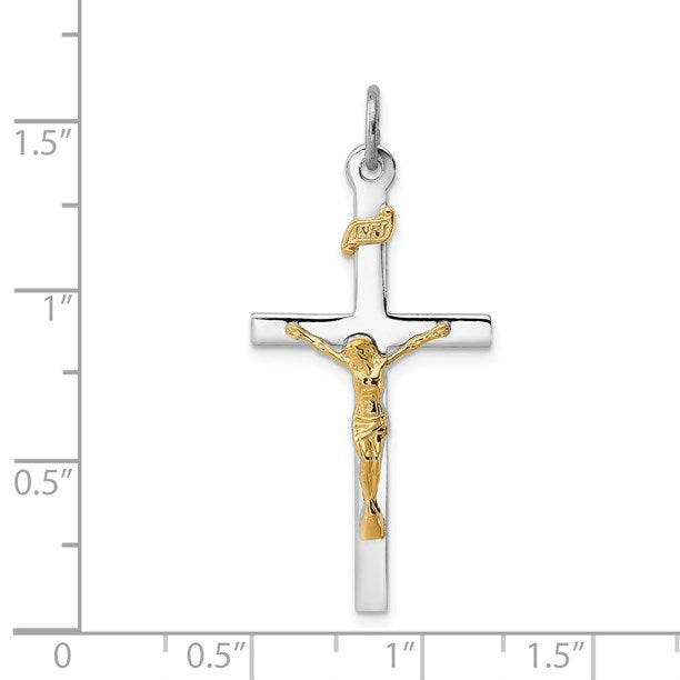 Sterling Silver Platinum-plated & 18k Gold-plated Crucifix Pendant