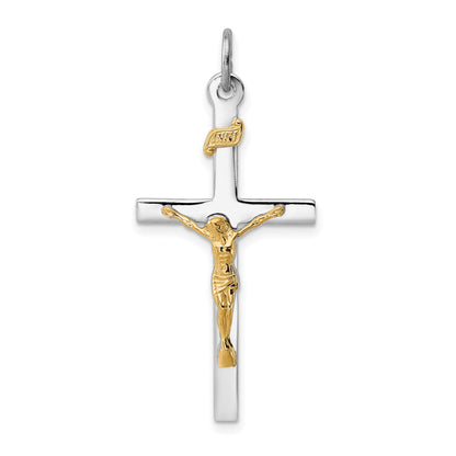 Sterling Silver Platinum-plated & 18k Gold-plated Crucifix Pendant