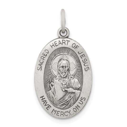 Sterling Silver Antiqued Sacred Heart of Jesus Medal