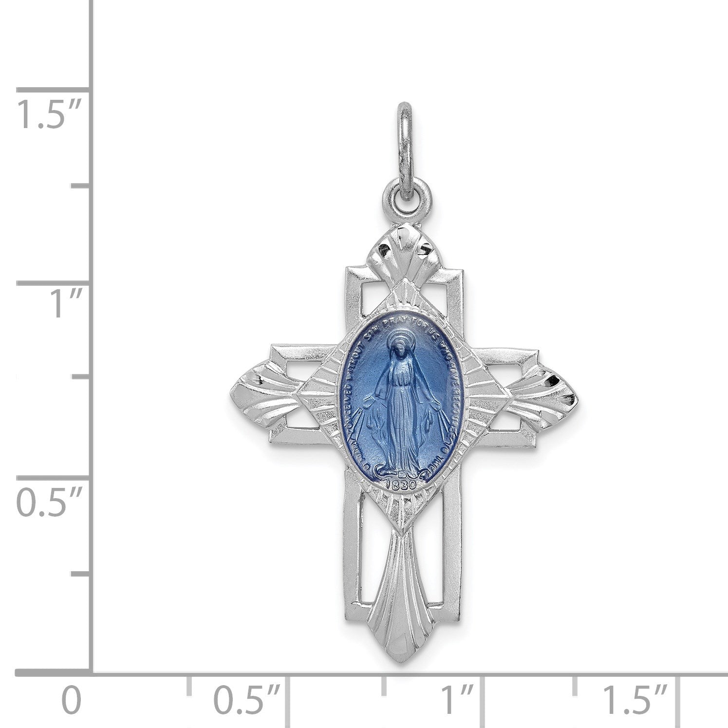 Sterling Silver Platinum-plated Miraculous Medal Cross Pendant