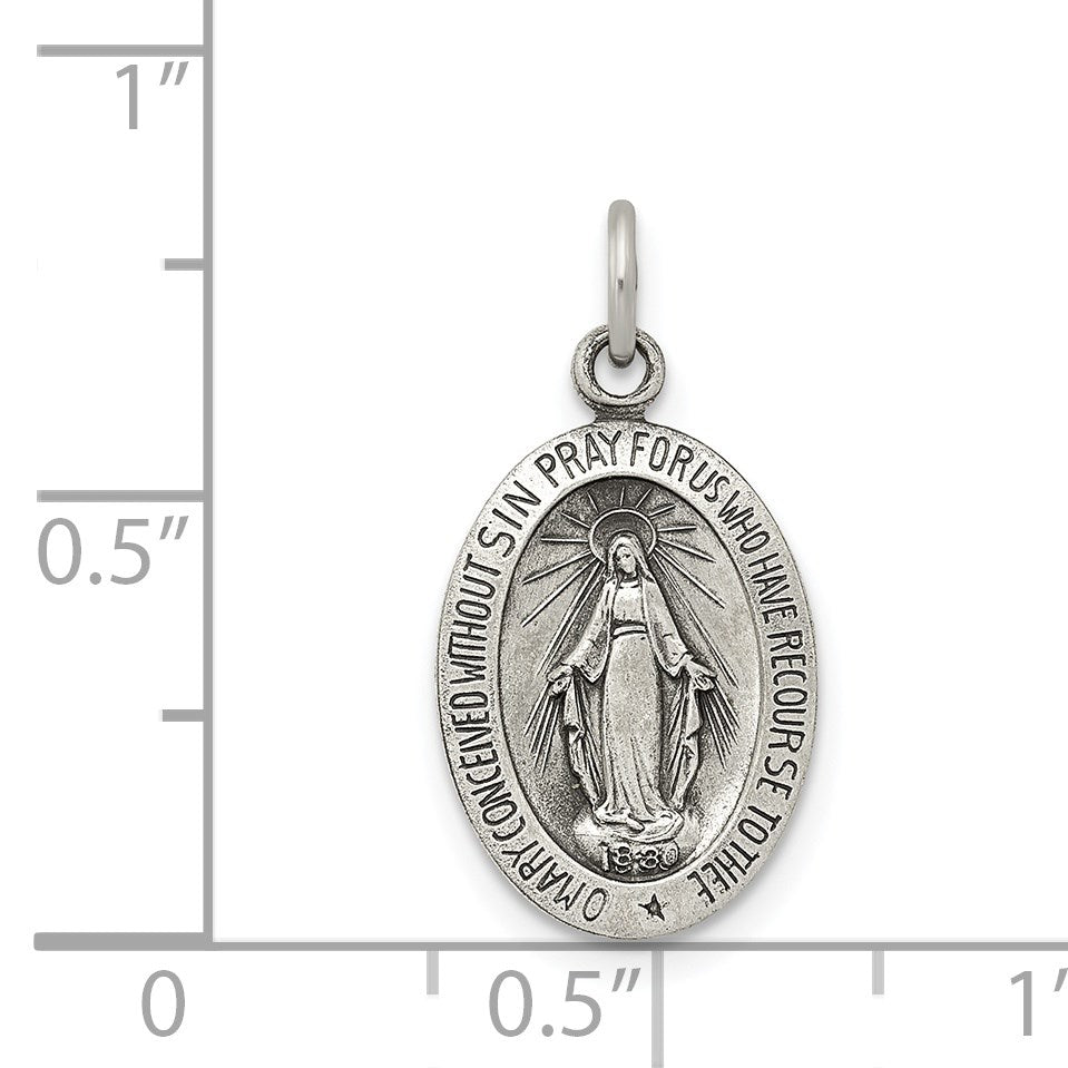 Sterling Silver Antiqued Miraculous Solid Medal