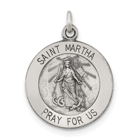 Sterling Silver Antiqued Saint Martha Medal